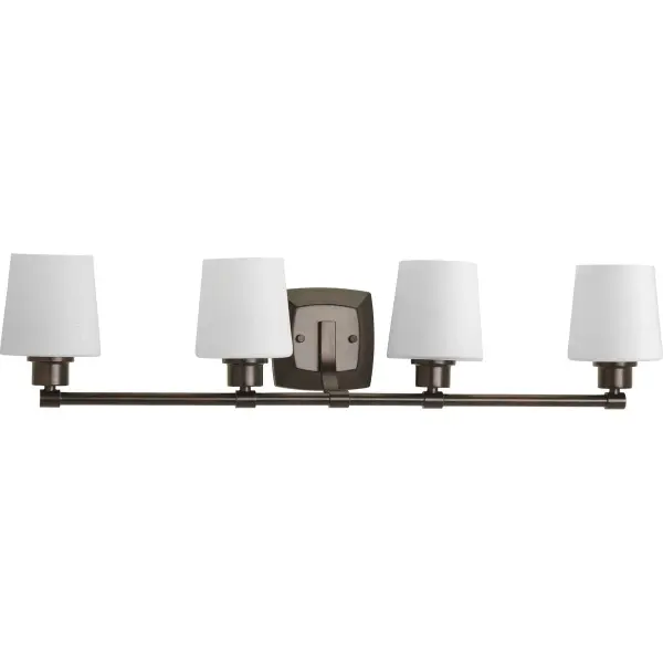 The Glance Collection delivers practical four-light illumination with a polished chrome finish that bridges farmhouse warmth and contemporary sophistication, ideal for medium to large bathroom vanities. - alternate view