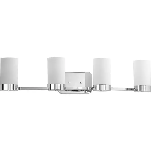 The Elevate Collection brings sophisticated mid-century modern design to bathroom lighting with its four-light configuration and polished chrome finish. JA8 compliant for California energy standards.