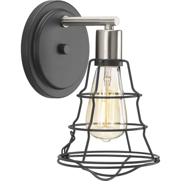 The Gauge Collection brings farmhouse charm to bathroom lighting with a sleek graphite finish. This single-light fixture offers focused illumination perfect for powder rooms and smaller vanities at an accessible price point.