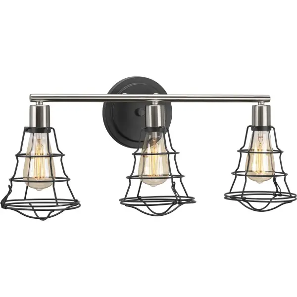 The Gauge Collection brings rustic farmhouse charm to bathroom lighting with its graphite finish and three-light configuration. JA8 compliant for California energy standards, this vanity light balances style and efficiency.