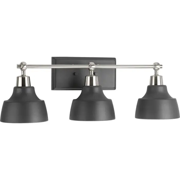 The Bramlett vanity light combines farmhouse warmth with coastal elegance through its metal shade design and brushed nickel finish. Three lights provide ample illumination for bathroom tasks while the curated styling elevates any vanity space. - alternate view