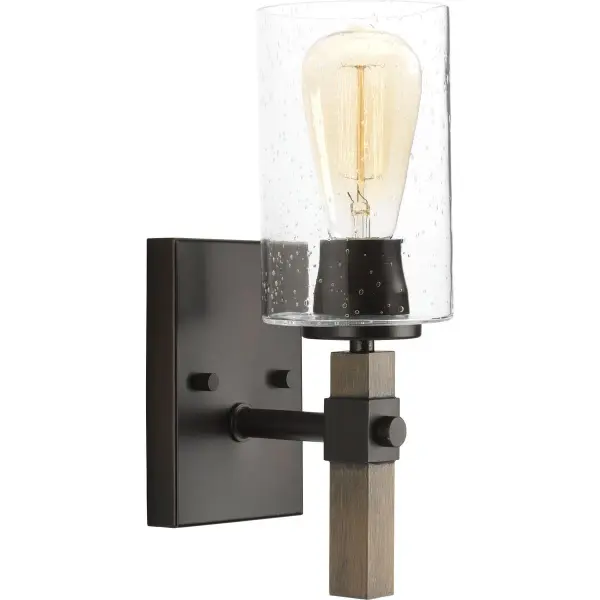 Barnes Mill One-Light Clear Seeded Glass Bath Vanity Light