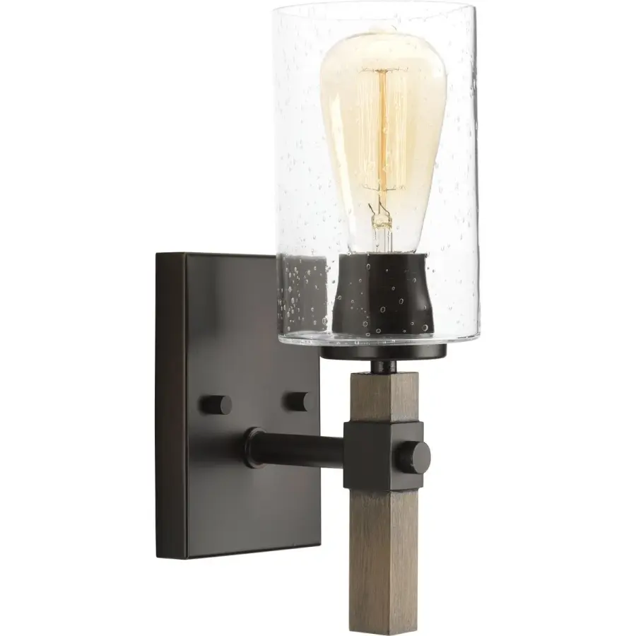 Barnes Mill One-Light Clear Seeded Glass Bath Vanity Light