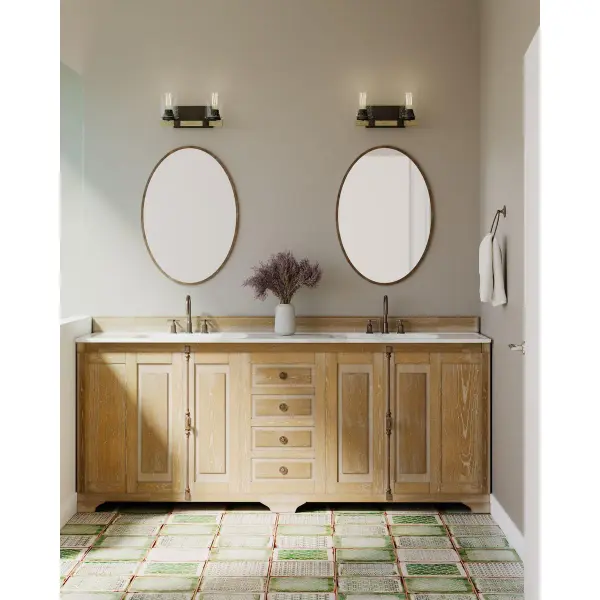 Barnes Mill Two-Light Clear Seeded Glass Bath Vanity Light - Image 2