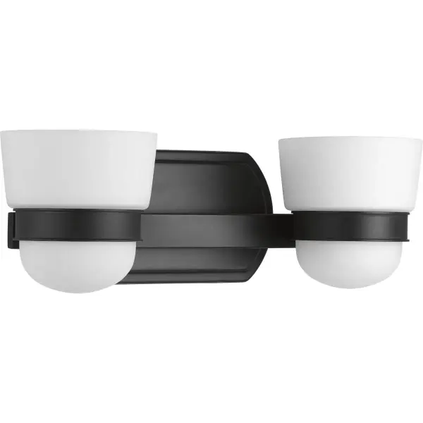 The Index Collection delivers contemporary style with practical two-light illumination for bathrooms. Its sleek black finish and modern design complement a variety of decor while meeting California JA8 energy standards.