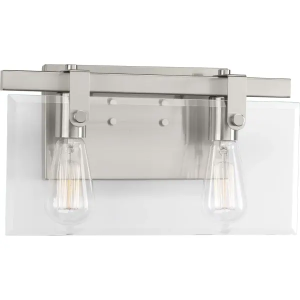 The Glayse vanity light combines brushed nickel hardware with clear glass shades for a timeless look that works in traditional and contemporary bathrooms. JA8 compliant for California energy standards. - alternate view