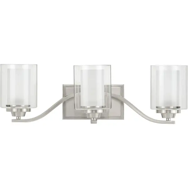 The Kene vanity light combines timeless Craftsman design with clear glass shades and brushed nickel finish. Three lights provide excellent illumination for bathroom tasks while the clean lines work in both traditional and transitional spaces. - alternate view
