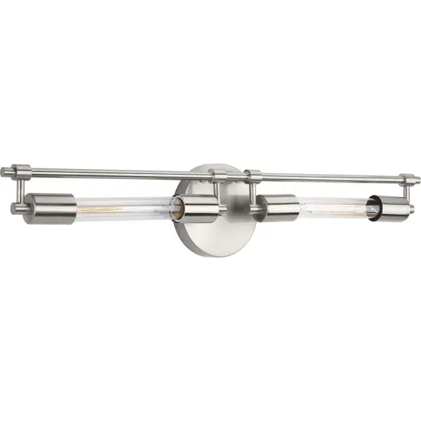 The Circuit Collection brings urban industrial style to bathroom lighting with its clean lines and brushed nickel finish. Two lights provide ample illumination for vanity tasks while the contemporary design complements modern bathrooms.