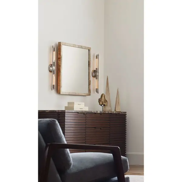 The Circuit Collection brings urban industrial style to bathroom lighting with its clean lines and brushed nickel finish. Two lights provide ample illumination for vanity tasks while the contemporary design complements modern bathrooms. - alternate view