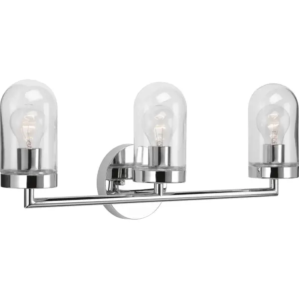 The Signal Collection vanity light brings coastal elegance to bathroom spaces with three clear glass shades and polished chrome finish. JA8 compliant for California energy standards, this fixture offers bright, even illumination.