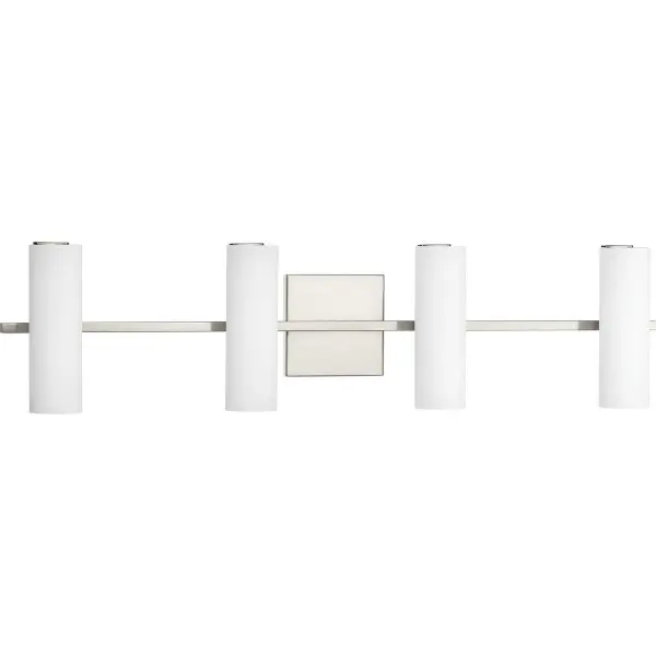 The Colonnade LED vanity fixture delivers energy-efficient illumination with contemporary style. Four integrated LED lights provide bright, even lighting ideal for grooming tasks while the brushed nickel finish adds sophistication. - alternate view