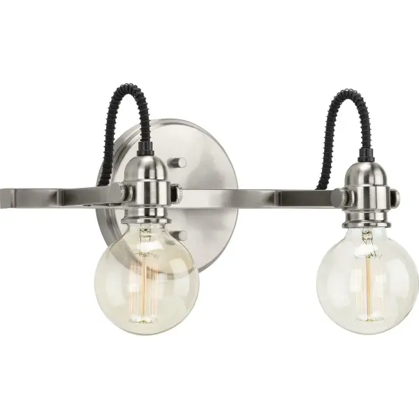 The Axle vanity light blends industrial style with farmhouse charm, featuring a brushed nickel finish and clear glass shades. Perfect for modern bathrooms seeking vintage-inspired character with contemporary functionality. - alternate view