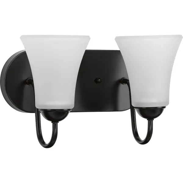 This traditional vanity light combines elegant etched glass shades with a sophisticated black finish, delivering soft, diffused illumination perfect for bathroom grooming tasks. JA8 compliant for energy efficiency.