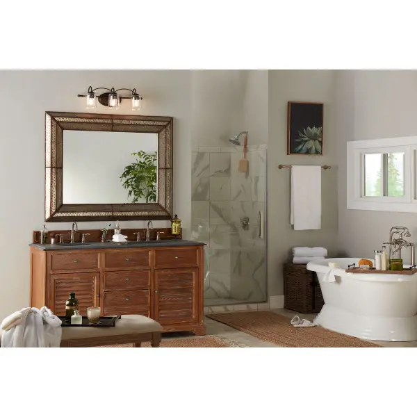 Bowman Three-Light Clear Chiseled Glass Bath Vanity Light - Image 4