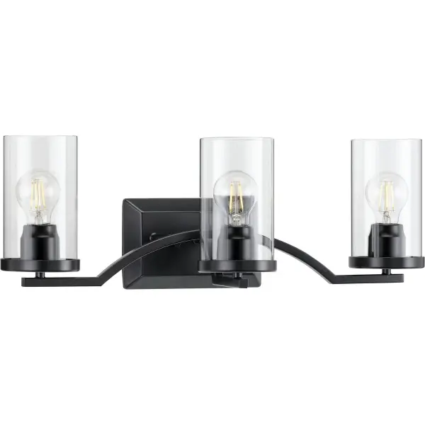 The Lassiter vanity light combines transitional styling with modern functionality. Three clear glass shades provide excellent task lighting while the brushed nickel finish adds sophisticated appeal to any bathroom.