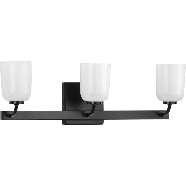 Your life is busy and hectic, but your home can be an oasis of tranquility and calm under the classic, timeless glow of this classic light fixture. Angelic white opal glass shades affixed to a simple metal bar in a delicate design. A smooth, square backplate coated in a beautifully understated black finish serves as a stunning backdrop for this must-have light fixture. This bath light is designed to use with G9 LED light bulbs. Collection: Moore Rooms: Bathroom Finish: Matte Black Glass: White Opal Width: 21.63" Height: 6.75" Length: 21.63" Weight: 3.31 lb Extension from Wall: 5.25" Wire: 6" Canopy: 4.75"x0.75"x4.75" Number of Bulbs: 3 Maximum Wattage: 5.00 W Bulb Type: G-9 Bulb Base: G9 Light Source: LED Voltage: 120.00 V Material: Steel Country of Origin: CN Safety Listing: cULus Safety Rating: Damp Title 20 LED Manufacturer Warranty: 1-year Limited Warranty Spec Sheet Parts Diagram