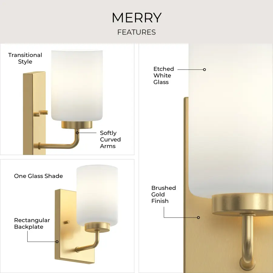 Merry One-Light Etched Glass Bath Vanity Light - Image 13