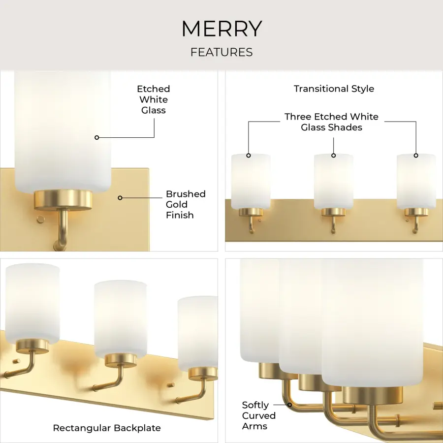 Merry Collection Three-Light Etched Glass Bath Vanity Wall Light - Image 14