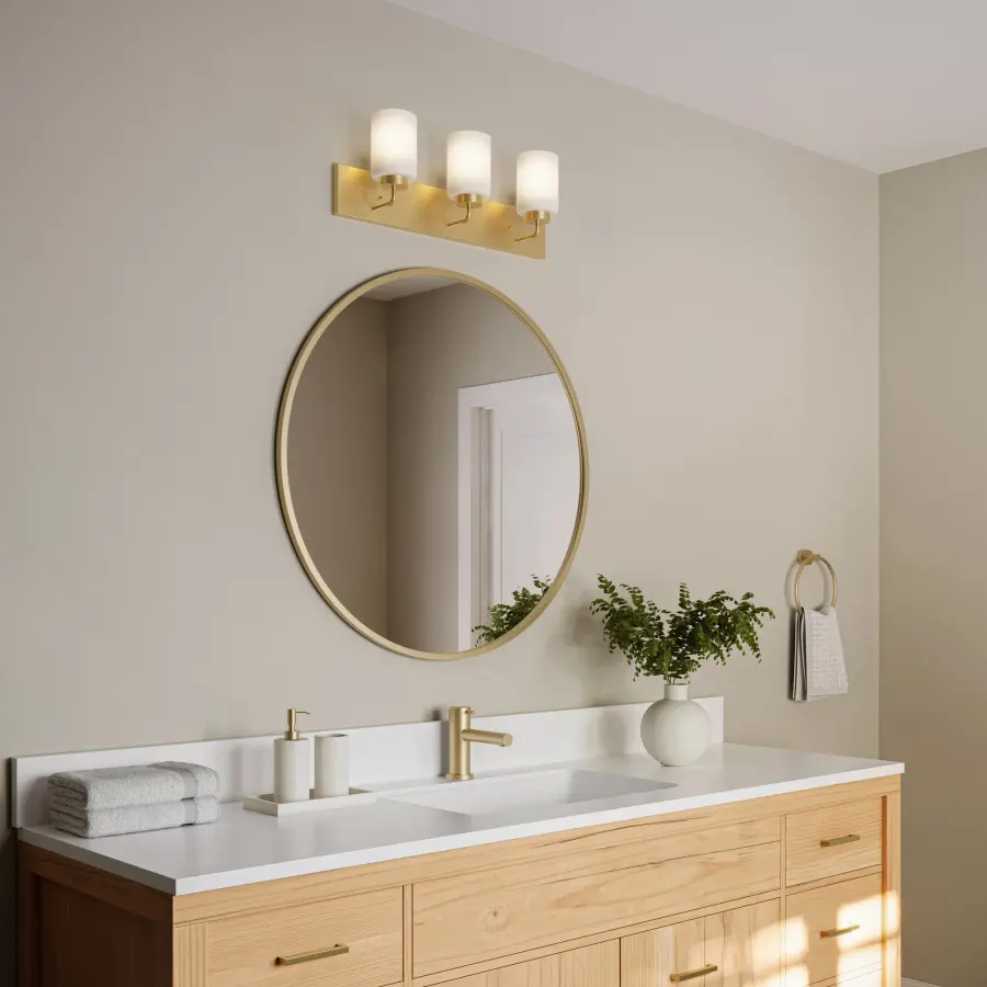 Merry Collection Three-Light Etched Glass Bath Vanity Wall Light - Image 9
