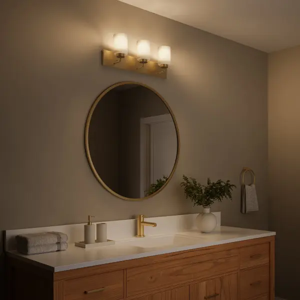Merry Collection Three-Light Etched Glass Bath Vanity Wall Light - Image 10