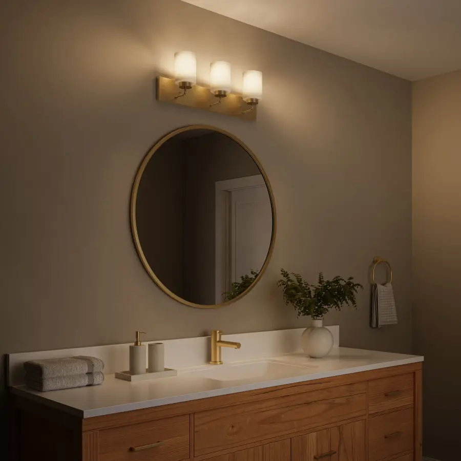 Merry Collection Three-Light Etched Glass Bath Vanity Wall Light - Image 10
