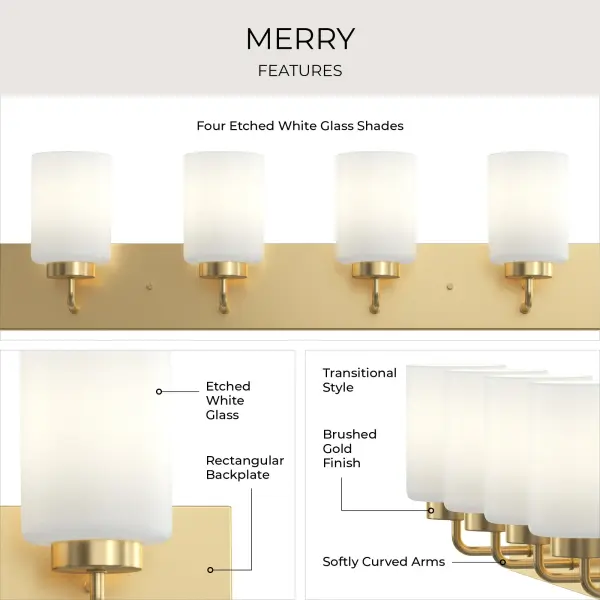 Merry Collection Four-Light Etched Glass Bath Vanity Wall Light - Image 14