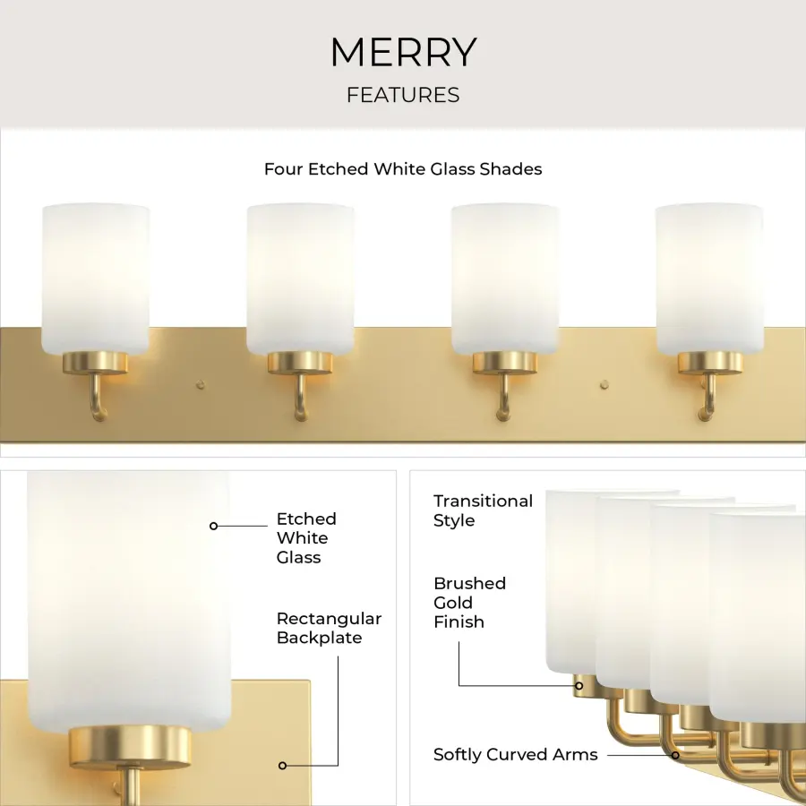 Merry Collection Four-Light Etched Glass Bath Vanity Wall Light - Image 14