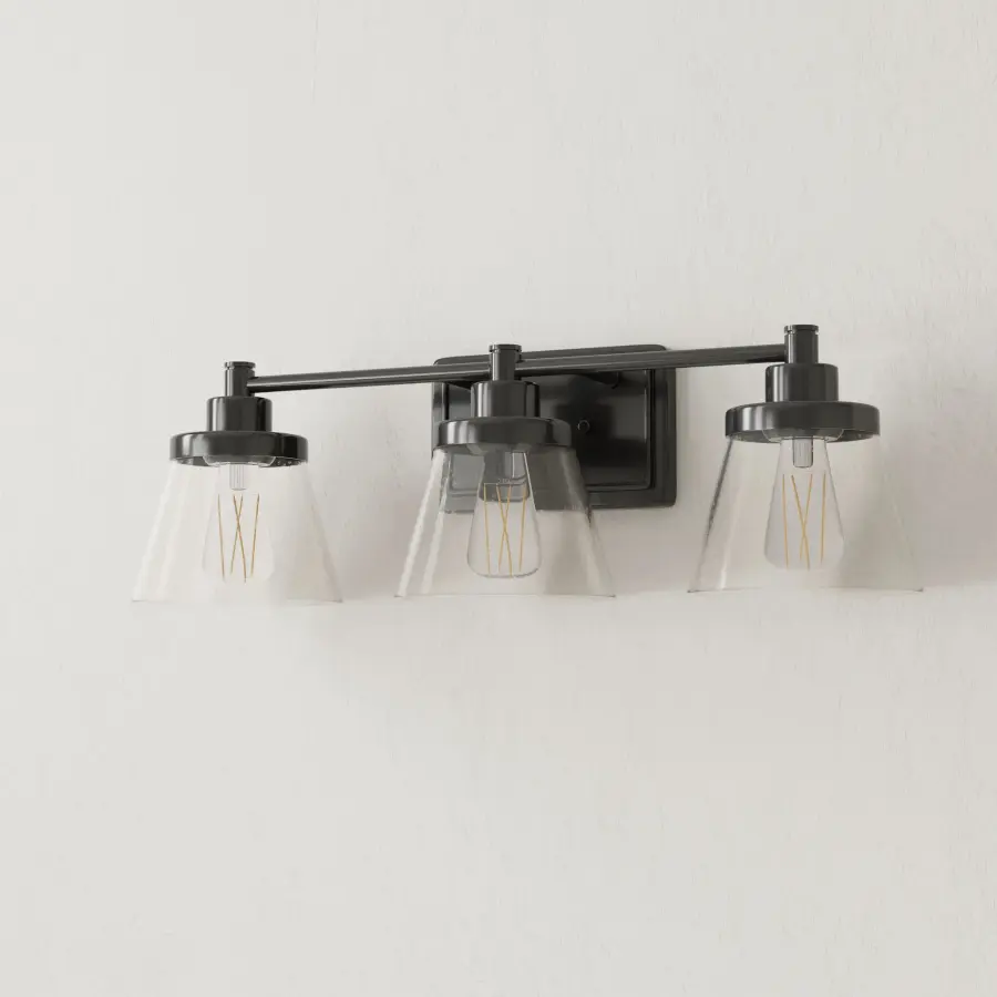 Hinton Three-Light Clear Seeded Glass Bath Vanity Light - Image 1