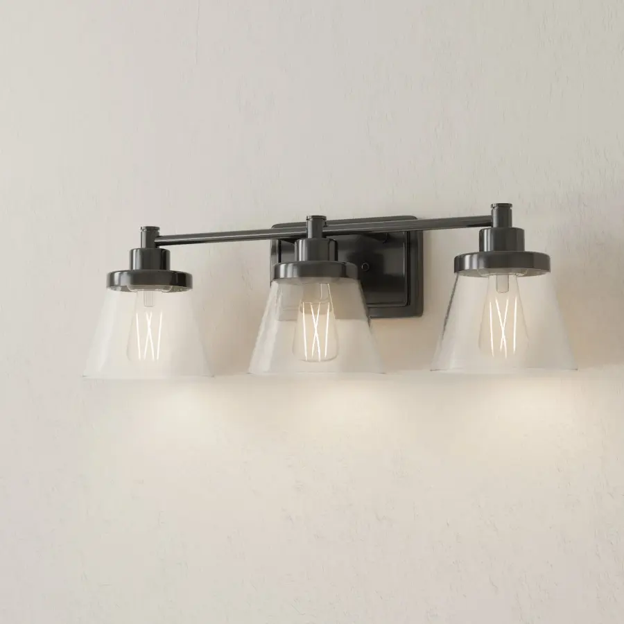 Hinton Three-Light Clear Seeded Glass Bath Vanity Light - Image 2