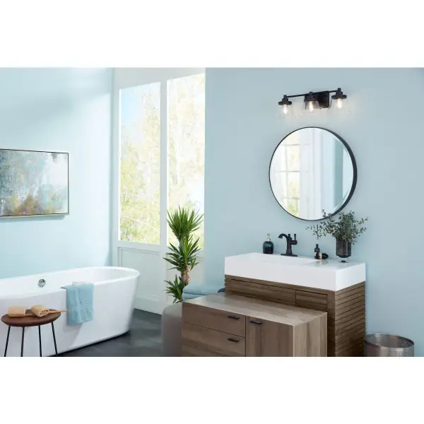 Hinton Three-Light Clear Seeded Glass Bath Vanity Light - Image 8