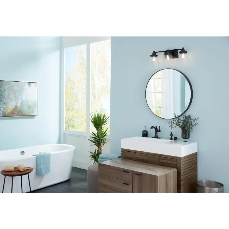 Hinton Three-Light Clear Seeded Glass Bath Vanity Light - Image 8