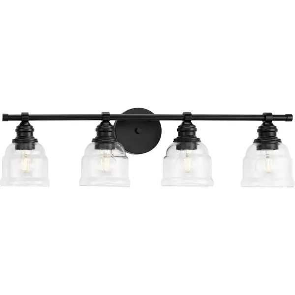The Ambrose four-light vanity fixture combines farmhouse charm with coastal elegance through clear glass shades and polished chrome finish. JA8 and Title 22 compliant for California installations. - alternate view