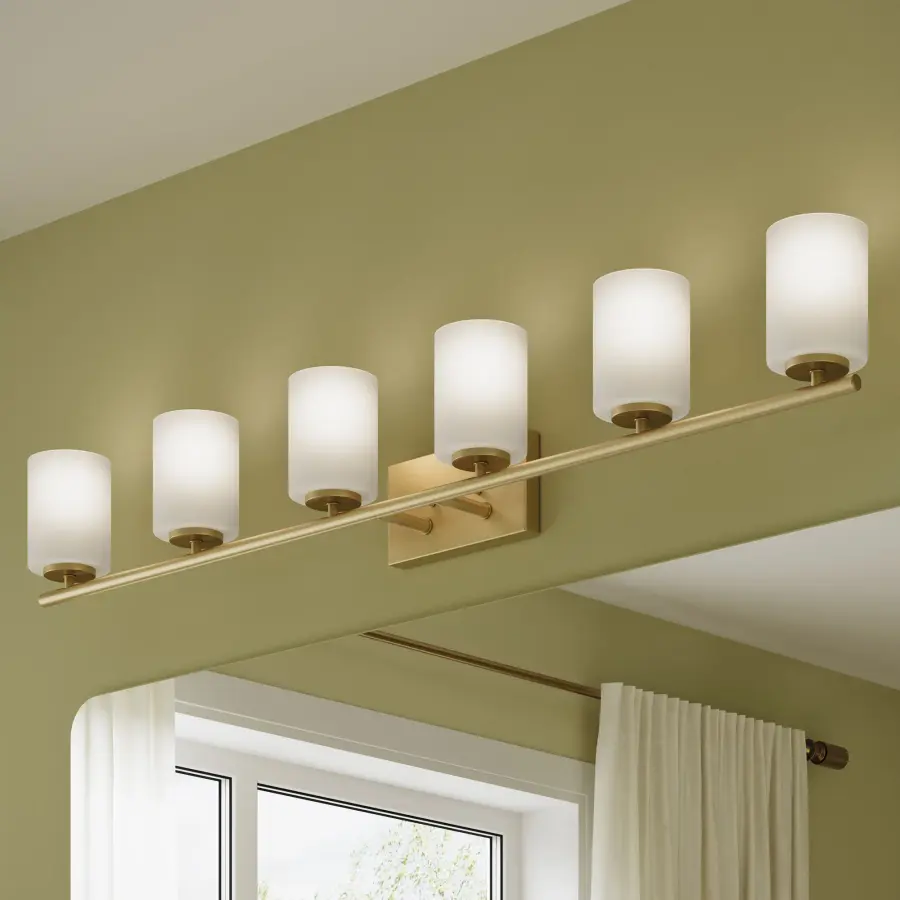 Replay Collection Six-Light Etched White Glass Bath Vanity Light - Image 11