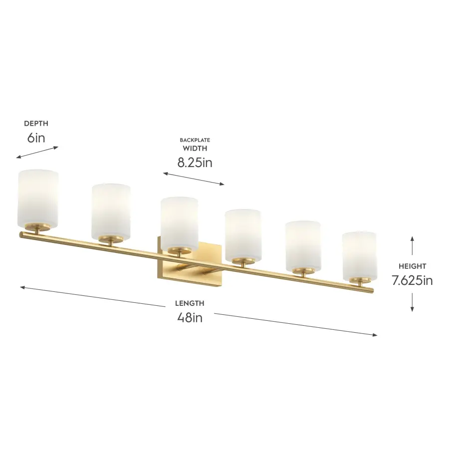 Replay Collection Six-Light Etched White Glass Bath Vanity Light - Image 12