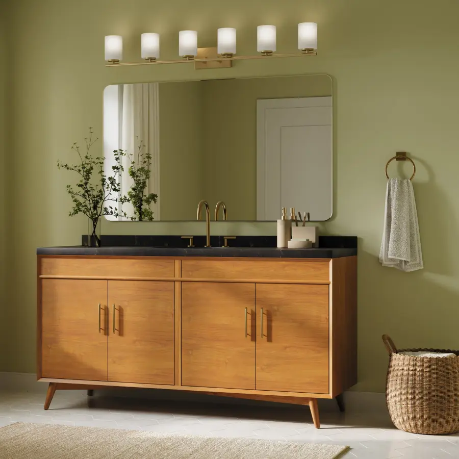 Replay Collection Six-Light Etched White Glass Bath Vanity Light - Image 13