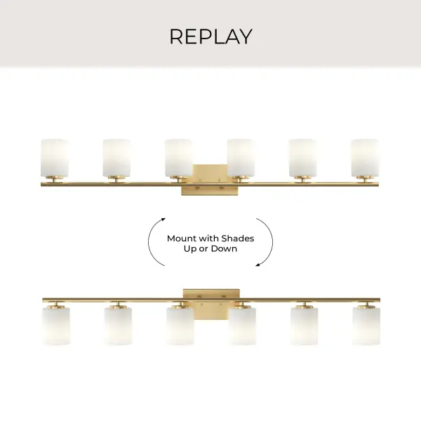 Replay Collection Six-Light Etched White Glass Bath Vanity Light - Image 17
