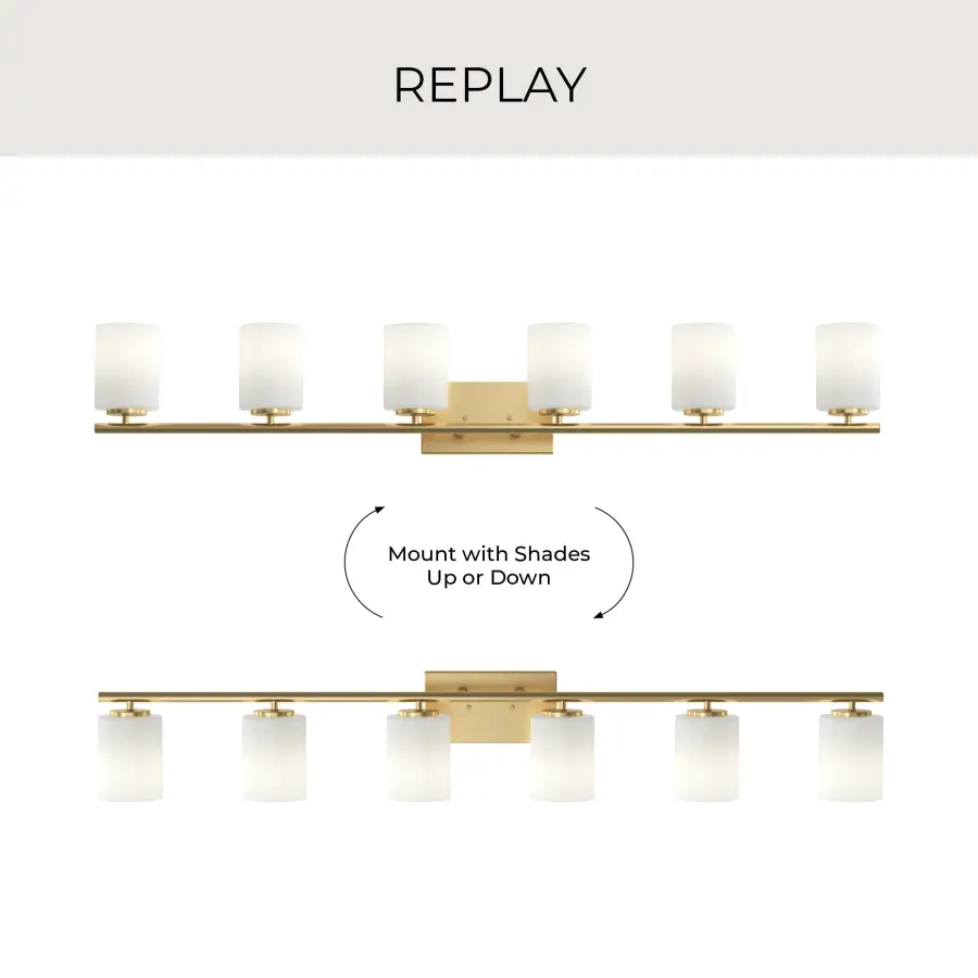 Replay Collection Six-Light Etched White Glass Bath Vanity Light - Image 17