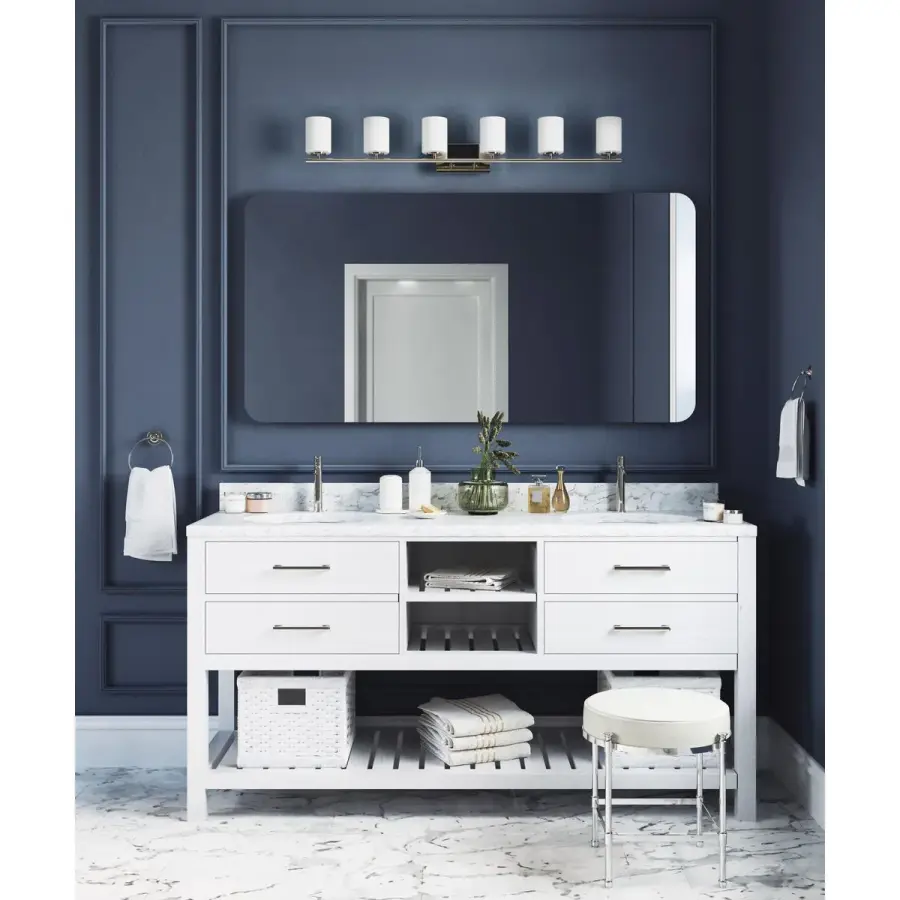 Replay Collection Six-Light Etched White Glass Bath Vanity Light - Image 5