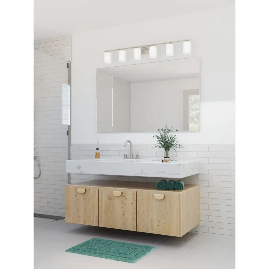 Replay Collection Six-Light Etched White Glass Bath Vanity Light - Image 6