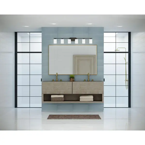 Replay Collection Six-Light Etched White Glass Bath Vanity Light - Image 7