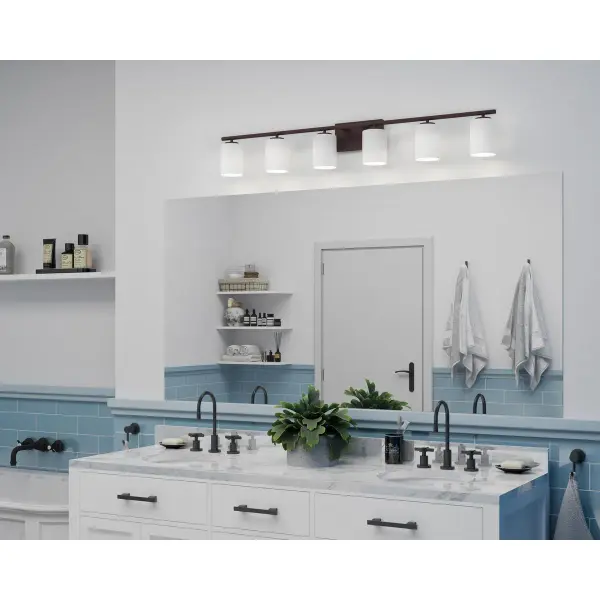 Replay Collection Six-Light Etched White Glass Bath Vanity Light - Image 8