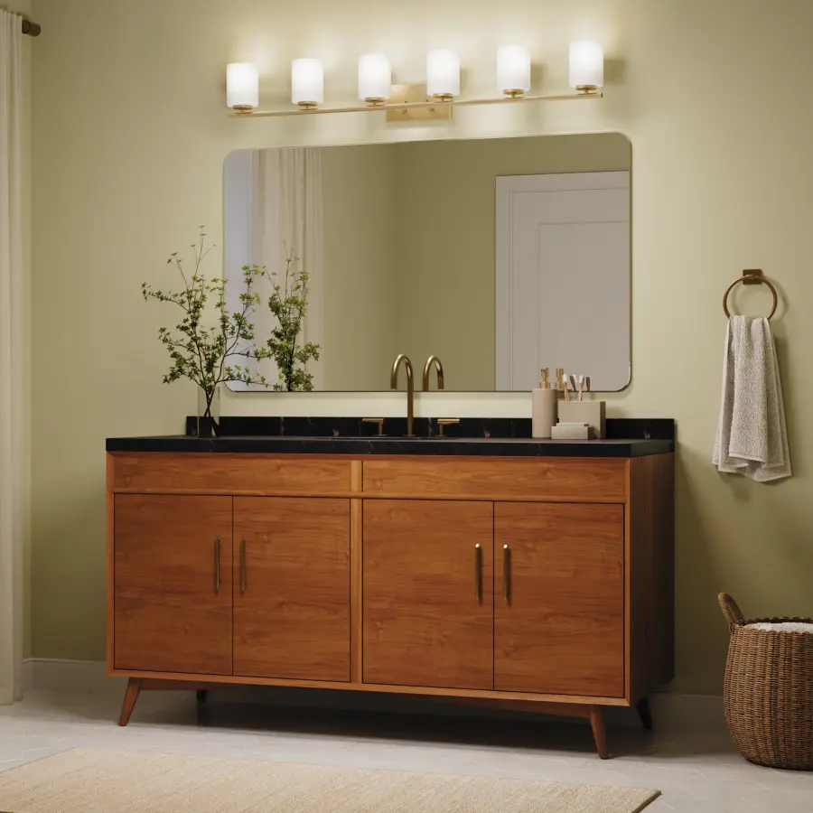 Replay Collection Six-Light Etched White Glass Bath Vanity Light - Image 10