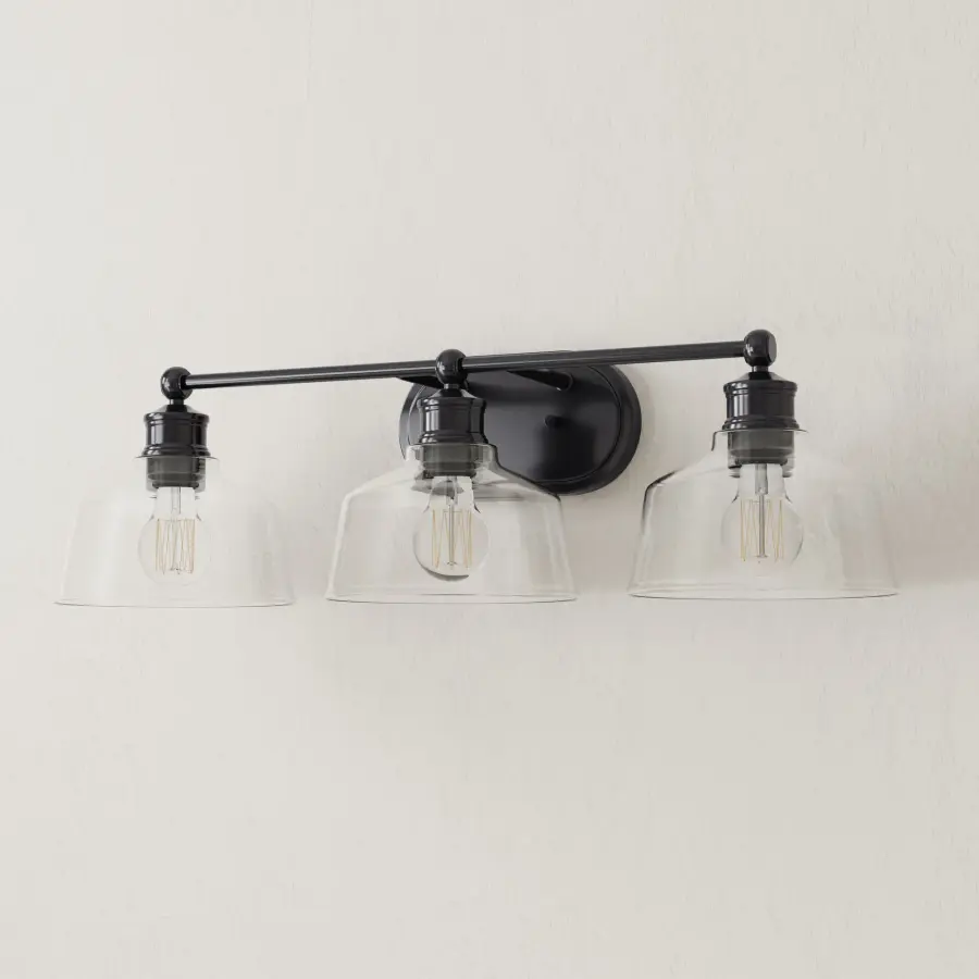 Singleton Three-Light Vanity Light with Clear Glass Shades - Image 1