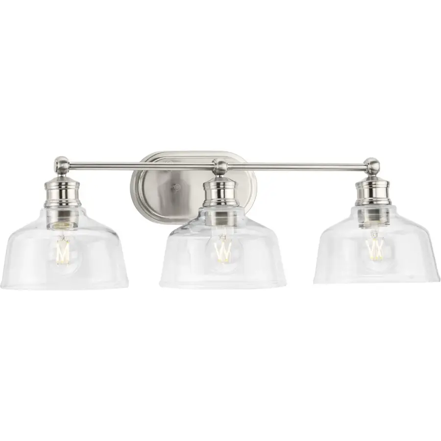 Singleton Three-Light Vanity Light with Clear Glass Shades - Image 3