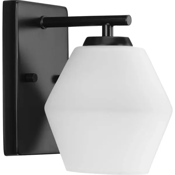 The Copeland vanity light brings clean mid-century styling to bathroom spaces with its brushed nickel finish and glass globe shade. JA8 compliant for California energy standards, this single-light fixture offers versatile appeal. - alternate view