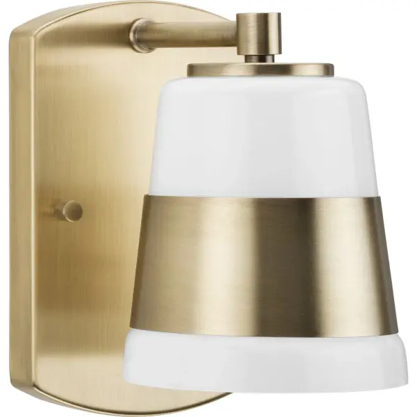 The Haven bath light combines mid-century inspired opal glass with brushed nickel for a versatile, code-compliant fixture perfect for modern bathrooms. Its compact single-light design works beautifully in powder rooms or as multiples over larger vanities. - alternate view