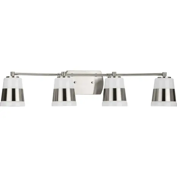 The Haven Collection combines mid-century modern aesthetics with contemporary functionality. Four opal glass globes provide even, flattering illumination perfect for grooming tasks while the brushed nickel finish adds sophistication.