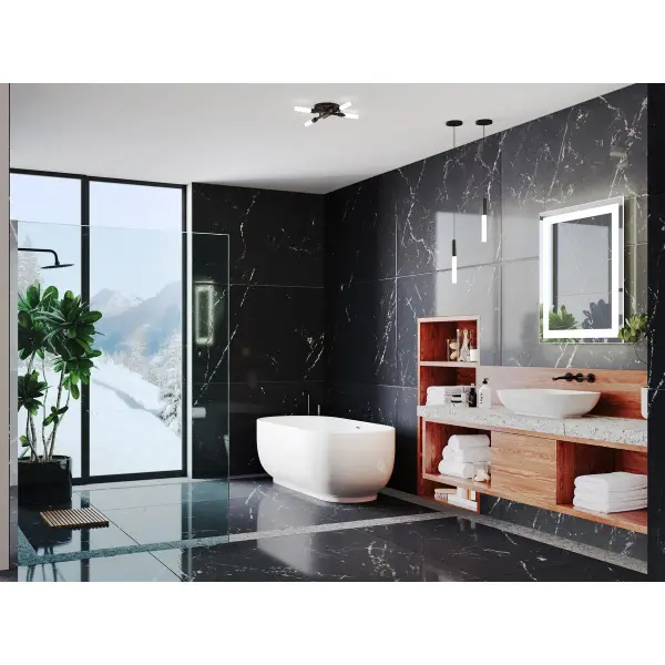 The Captarent LED mirror combines sleek modern design with energy-efficient integrated lighting. Its 30x36 inch rectangular profile provides ample reflection space while the built-in LED illumination offers optimal task lighting for grooming and makeup application. - alternate view