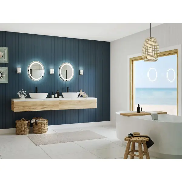 The Captarent LED mirror combines sleek modern design with energy-efficient integrated lighting. Its 22x28 inch oval shape provides excellent visibility while the white finish complements any bathroom décor. - alternate view