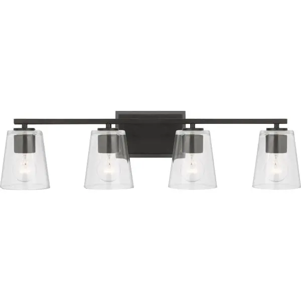 The Vertex Collection combines contemporary design with transitional appeal, featuring four clear glass shades and a brushed nickel finish. California Title 24 and JA8 compliant for energy efficiency. - alternate view